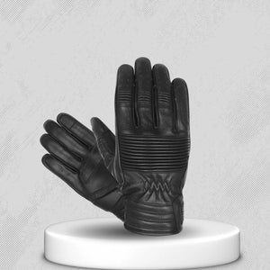 MG Leathers The Scrapper Men’s Premium Mid-Length Leather Motorcycle Gloves in Black with Soft Knuckle Protection front back view 