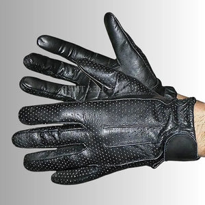 Mens Black Perforated Leather Driving Gloves By MG