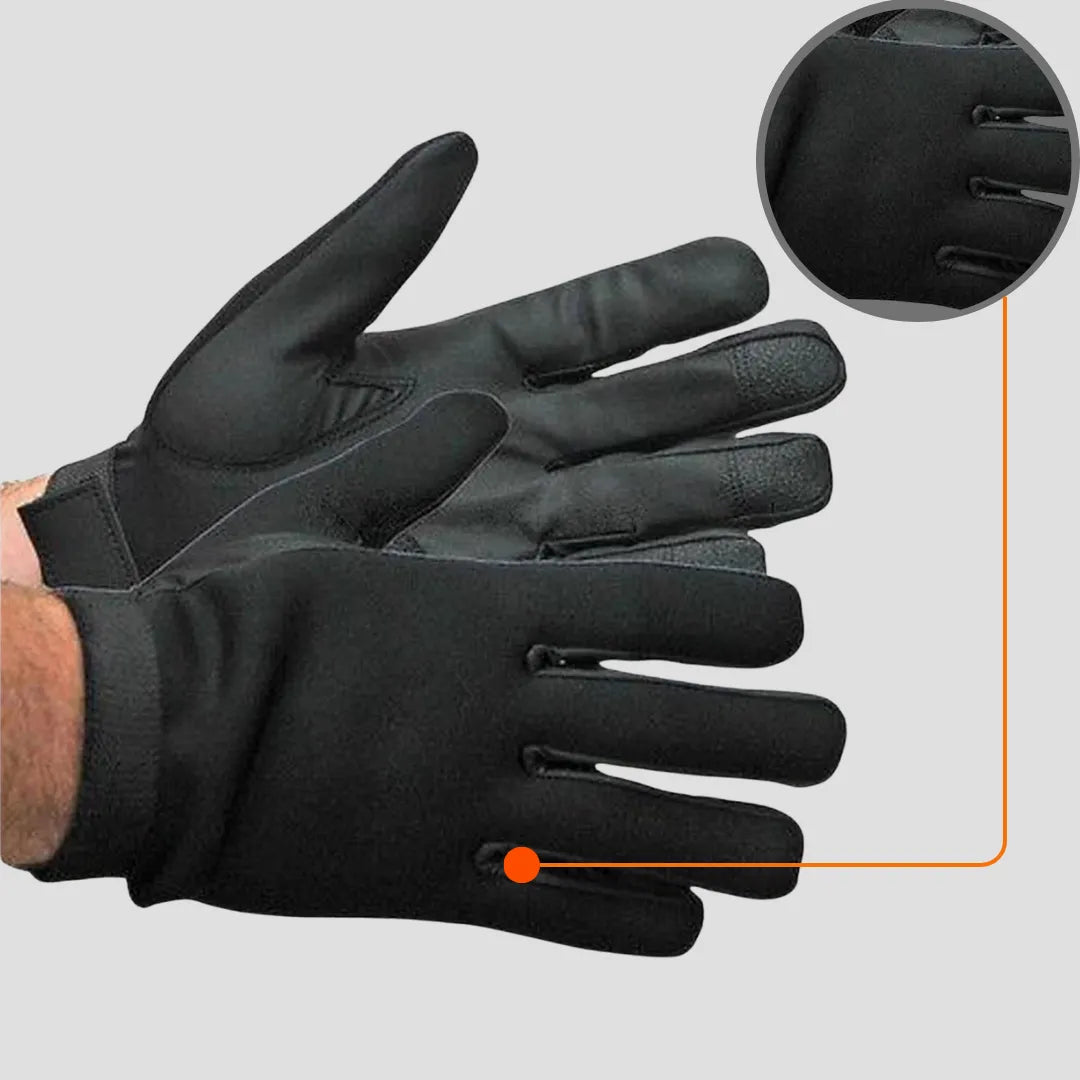 Durable and comfortable black tactical neoprene gloves for men, providing excellent grip and flexibility for motorcycle riding, outdoor adventures, or work.