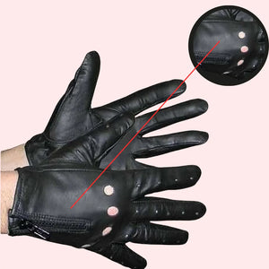 Men's black leather gloves featuring perforations in the palms and a zipper closure for style and breathability.
