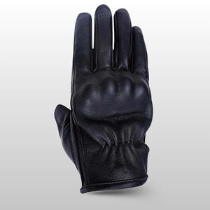 Women's black leather motorcycle riding glove with hard knuckle armor – MG-VL474 back view