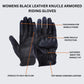 Features of women’s black leather knuckle armored riding gloves – touchscreen, knuckle protection, wrist grip – MG-VL474