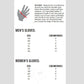 Scorpion EXO Tempest II Motorcycle Gloves size chart for men and women, detailing hand circumference measurements for accurate fit of winter riding gloves