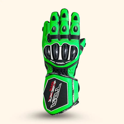 RST TracTech Evo 4 CE Gloves in Green Color with black knuckles and long cuff with strap