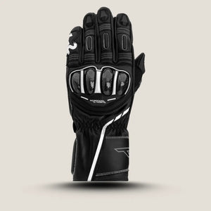RST Men’s S1 CE Leather Motorcycle Gloves in white and black – palm view with grip padding and knuckles