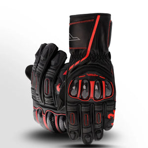 RST Men’s S1 CE Leather Motorcycle Gloves in red and black – side angle showing reinforced stitching With Knuckles