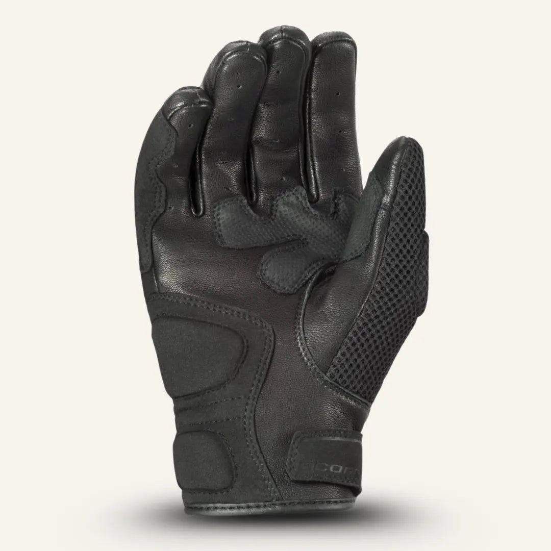 Back view of Scorpion EXO Vortex Air leather-mesh motorcycle glove showing reinforced palm padding and touchscreen fingertip