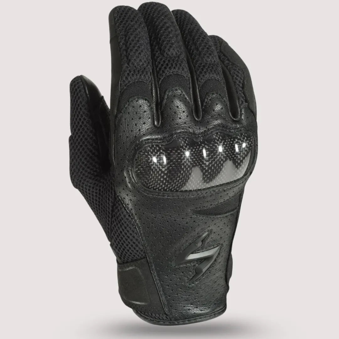 Black motorcycle gloves by Scorpion EXO Vortex Air, showcasing a mesh palm and leather palm for optimal performance and breathability.
