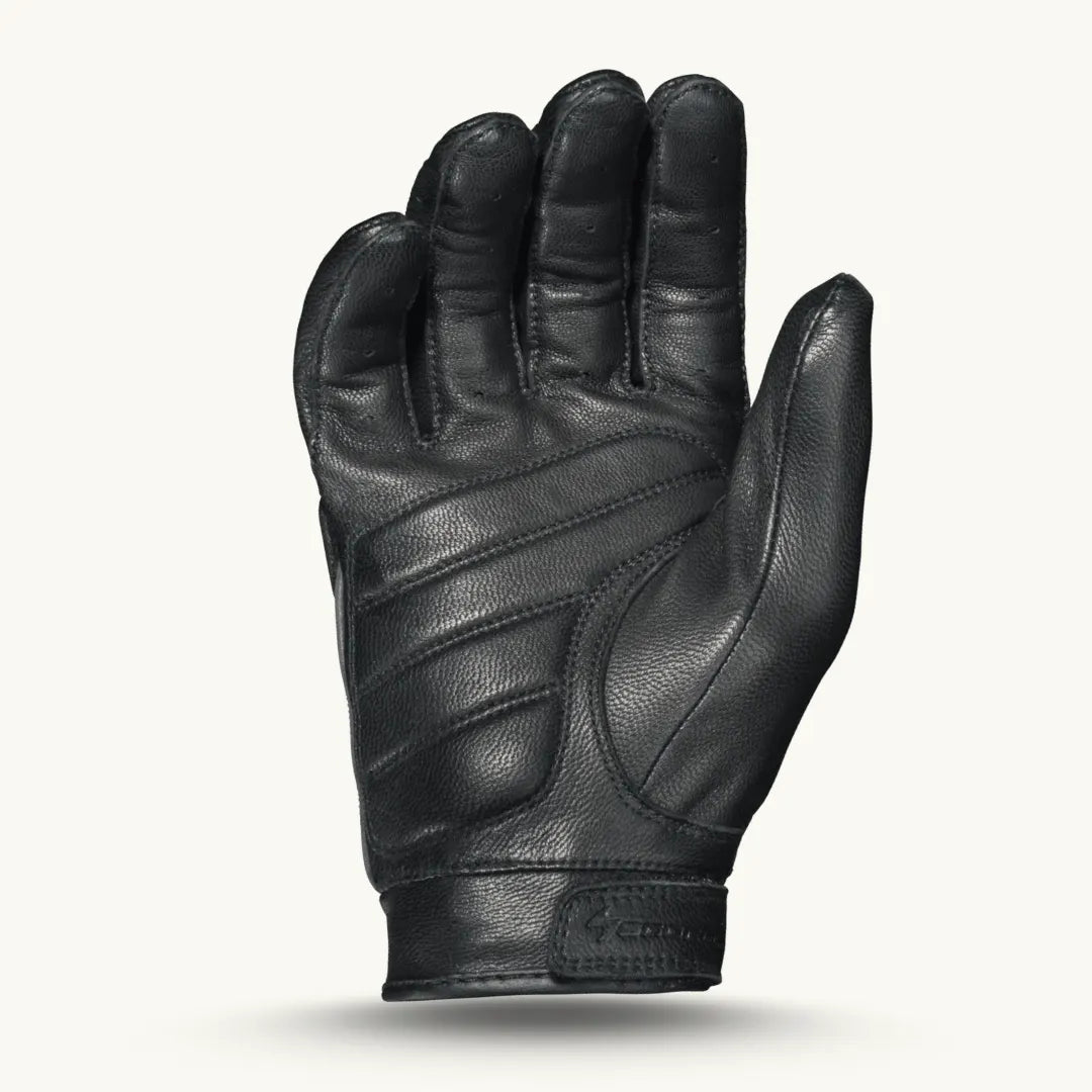 Scorpion EXO women's Gripster leather motorcycle glove with a sleek black design and leather palm and fingers.
