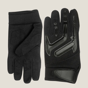 Black textile motorcycle gloves with high-density palm padding for enhanced comfort and protection, designed for men.