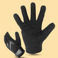 Black textile motorcycle gloves worn on hand, showcasing high-density palm padding for improved comfort during rides