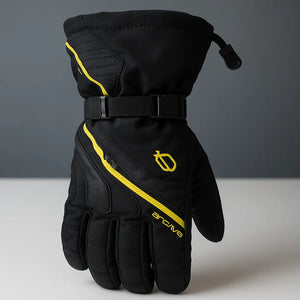 RST Men’s S1 CE Leather Motorcycle Gloves in Black with Neon-yellow Accents — Upside-down back view highlighting floating carbon knuckle armor and stitched protective lines