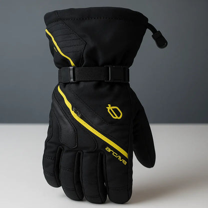 RST Men’s S1 CE Leather Motorcycle Gloves in Black with Neon-yellow Accents — Upside-down back view highlighting floating carbon knuckle armor and stitched protective lines