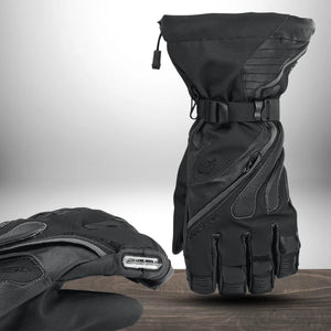 RST Men’s S1 CE Leather Motorcycle Gloves in Full Black — upside-down back view showcasing extended cuff protection and textured wrist gripper design