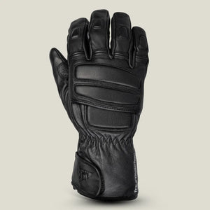 Back view of Tour Master women’s insulated leather gloves black showing EVA foam knuckle protection, stretch spandex panels, and hook-and-loop wrist closure