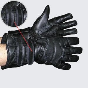 VL404 men’s insulated lambskin leather gauntlet motorcycle gloves with dual straps and lined interior for warmth
