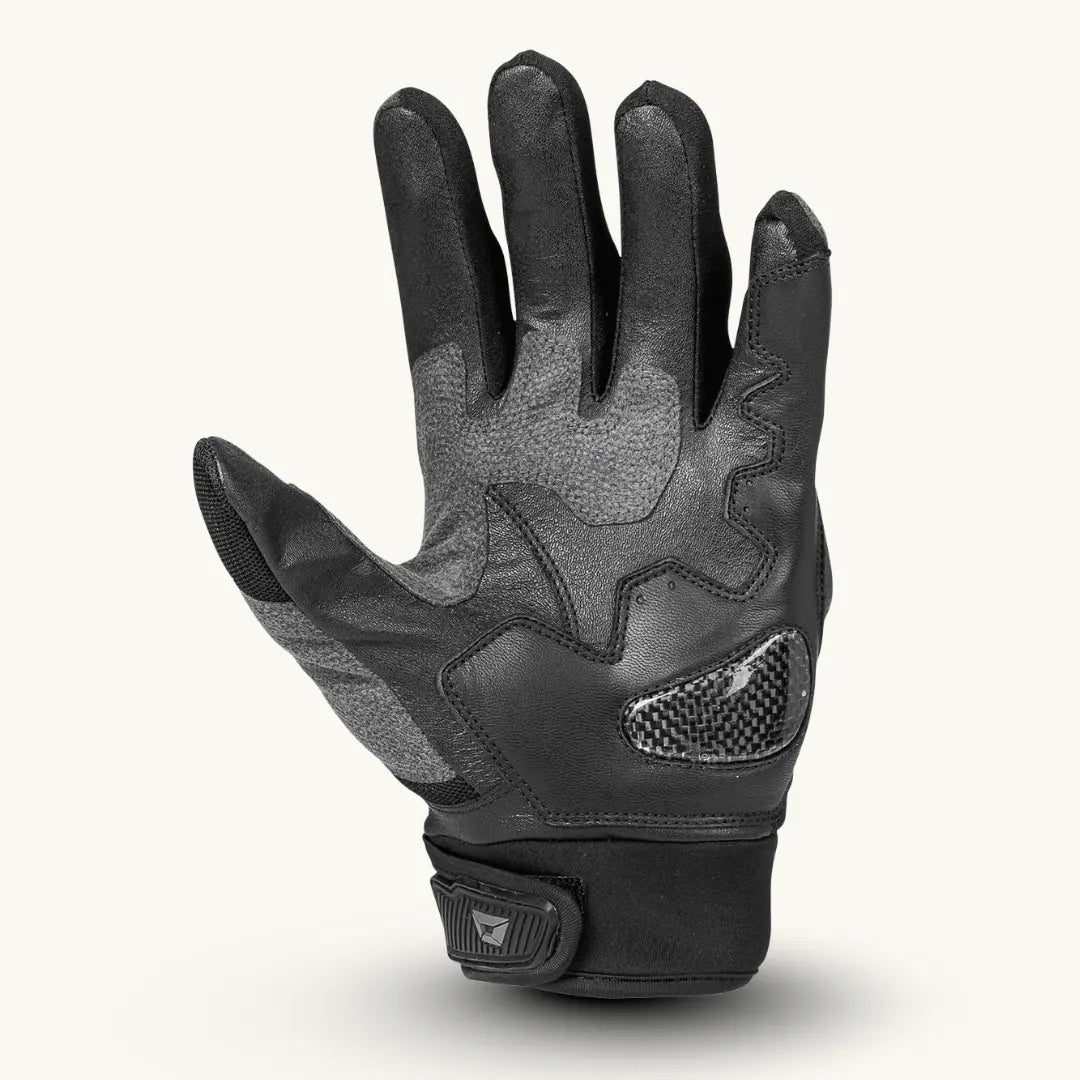 Women's Hyper-Flo 2.0 Cortech Gloves Front View Black – premium leather and textile riding gloves. padding, and palm knurled