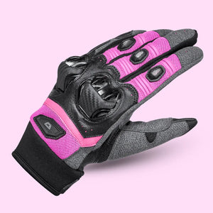 Women's Hyper-Flo 2.0 Cortech Motorcycle Gloves Back View Pink Black Grey – breathable protective gloves with stylish color combination with back knuckles