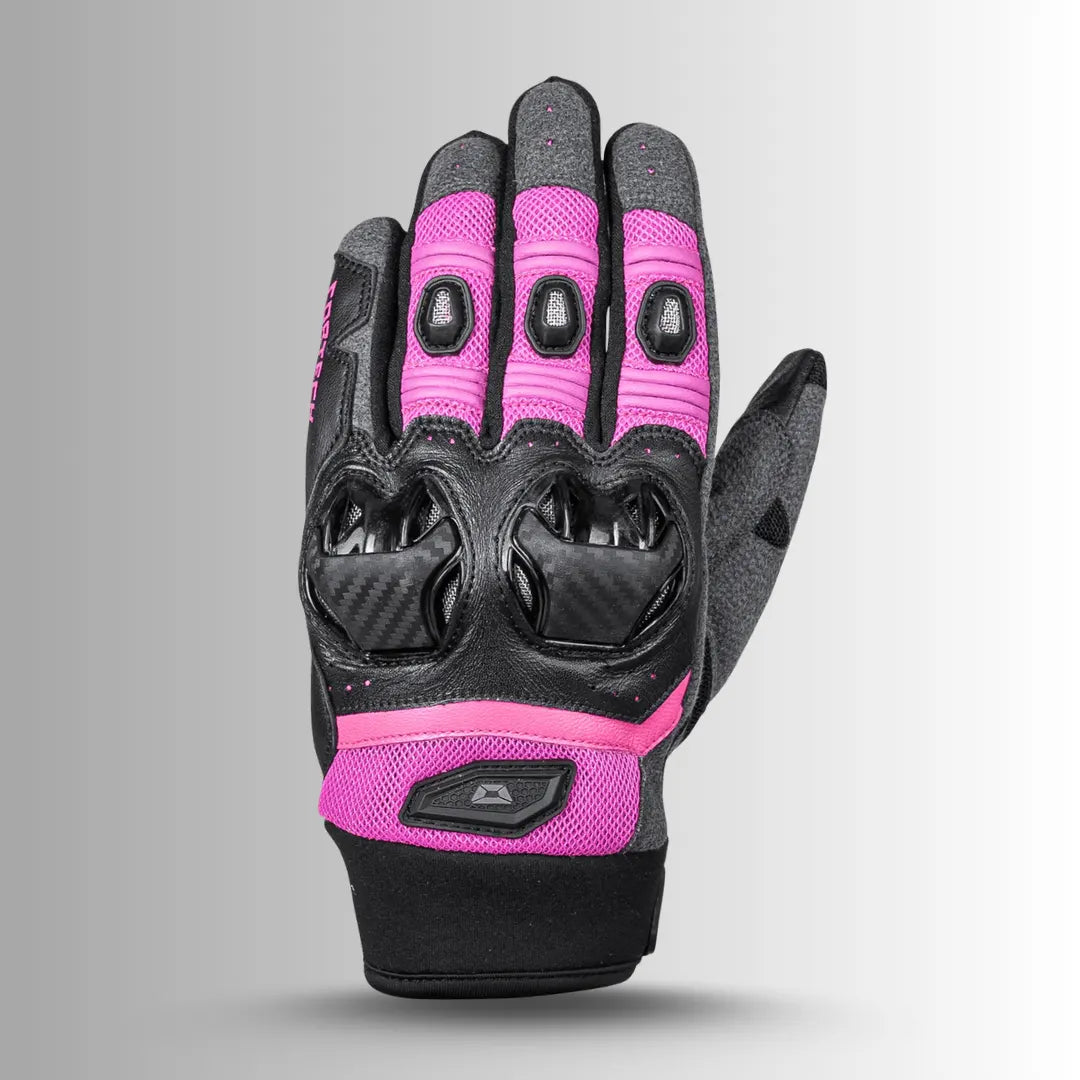 Women's Hyper-Flo 2.0 Cortech Gloves Back View Pink Grey Black – stylish protective design for female riders.