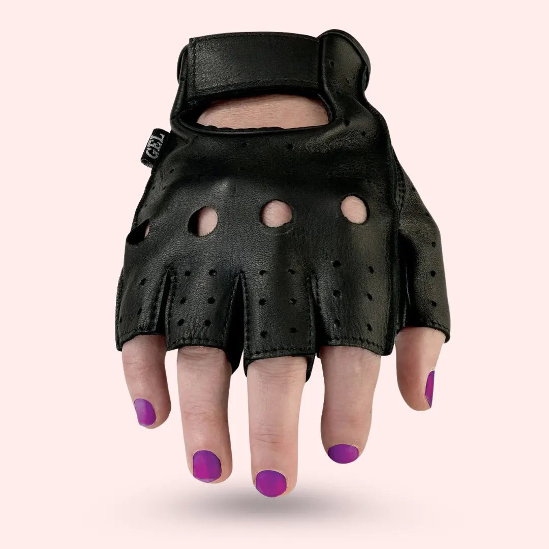 Z1R 243 women’s fingerless leather motorcycle gloves with breathable design and secure Velcro wrist strap