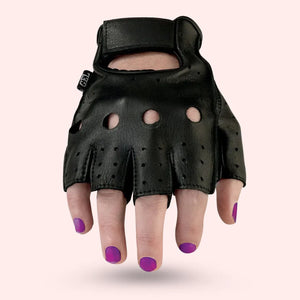 Z1R 243 women’s fingerless leather motorcycle gloves with breathable design and secure Velcro wrist strap