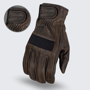 Back view of Highway 21 Jab Brown leather motorcycle gloves featuring reinforced stitching and comfortable grip