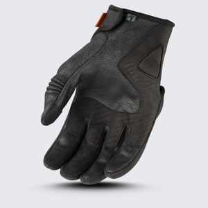 Icon Contra 3 CE motorcycle gloves in black, showcasing Ax Laredo synthetic palm, Iron Weave mesh backhand, and D3O knuckle protection for enhanced rider safety and comfort.