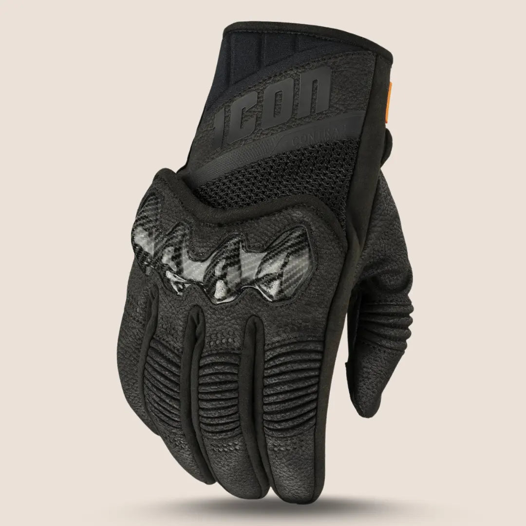 Close-up of the Icon Contra 3 CE glove's debossed neoprene cuff and secure hook & loop wrist closure for a custom, comfortable fit.