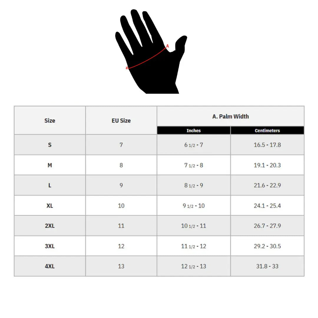 Size chart to guide customer  to select their size  and mention in which all size details for icon contra 3 men gloves