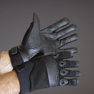 MG VL448 men’s black leather motorcycle racing glove with ventilated knuckles and padded palm for secure grip