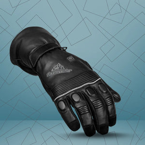 Tour Master Synergy Pro Plus 12V heated motorcycle glove front view with heating panel and leather finish